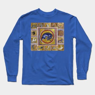 MEDIEVAL BESTIARY,WILD GOAT, FANTASTIC ANIMALS IN GOLD RED BLUE COLORS Long Sleeve T-Shirt